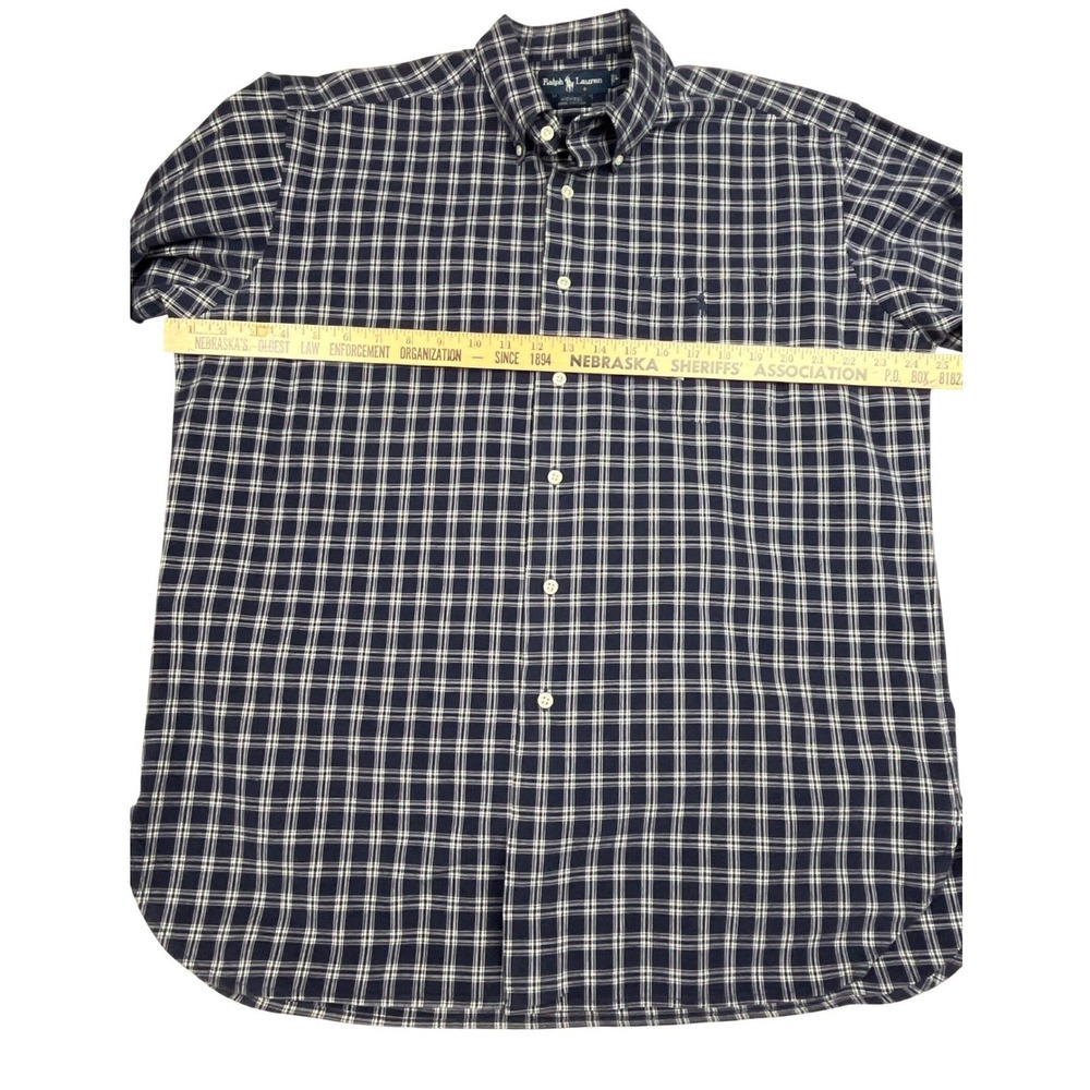 Ralph Lauren EUC Button Down Men's L Navy Plaid McNeel Cotton Long Sleeve - Picture 6 of 11